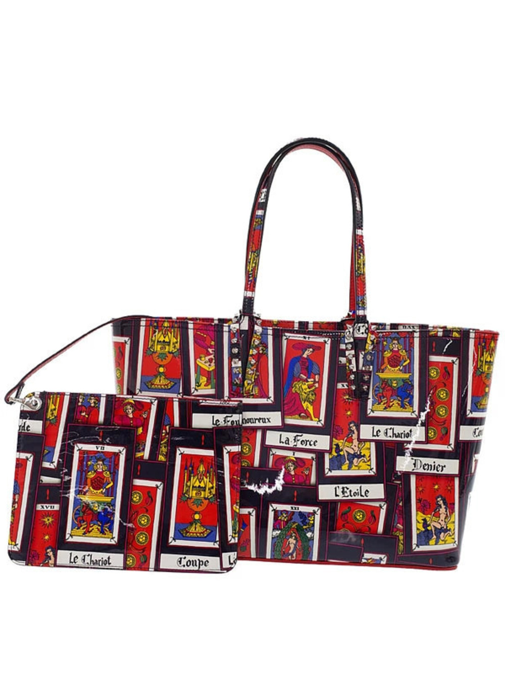 Christian Louboutin CABATA Tote Bag Leather Stud Black Red